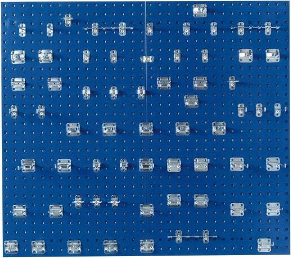 Triton - 24" Wide x 42-1/2" High Peg Board Kit - 2 Panels, 63 Hooks, Steel with Epoxy Coating, Blue - Benchmark Tooling