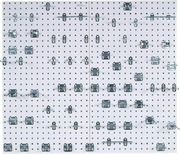 Triton - 24" Wide x 42-1/2" High Peg Board Kit - 2 Panels, 63 Hooks, Steel with Epoxy Coating, White - Benchmark Tooling