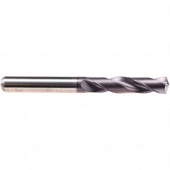 Emuge - 11.25mm 140° Spiral Flute Solid Carbide Screw Machine Drill Bit - TiAlN Finish, Right Hand Cut, 55mm Flute Length, 102mm OAL, Four Facet Point, Straight Shank - Benchmark Tooling