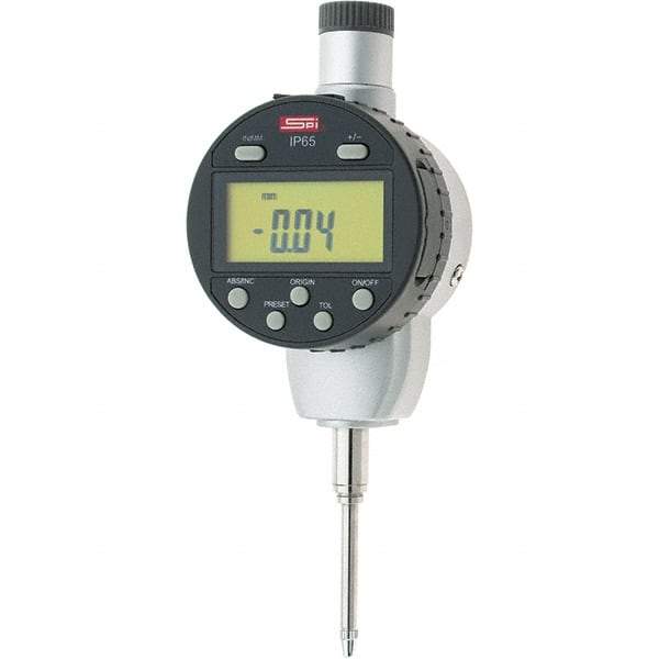 SPI - 0 to 1" Range, 0.0005" Graduation, Electronic Drop Inidicator - Flat & Lug Back, 0.0012" Accuracy, Digital Display, Inch & Metric - Benchmark Tooling