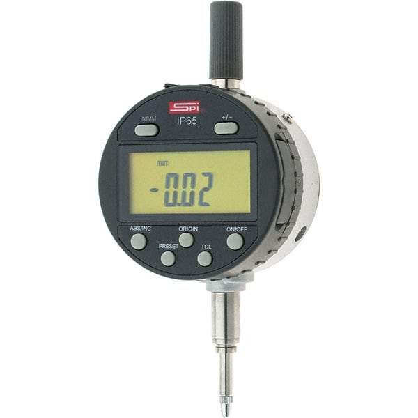 SPI - 0 to 1/2" Range, 0.0005" Graduation, Electronic Drop Inidicator - Flat & Lug Back, 0.0008" Accuracy, Digital Display, Inch & Metric - Benchmark Tooling