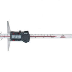 SPI - 0" to 150mm Stainless Steel Electronic Depth Gage - 0.02mm Accuracy, 0.01mm Resolution, 100mm Base Length, Hook Included - Benchmark Tooling