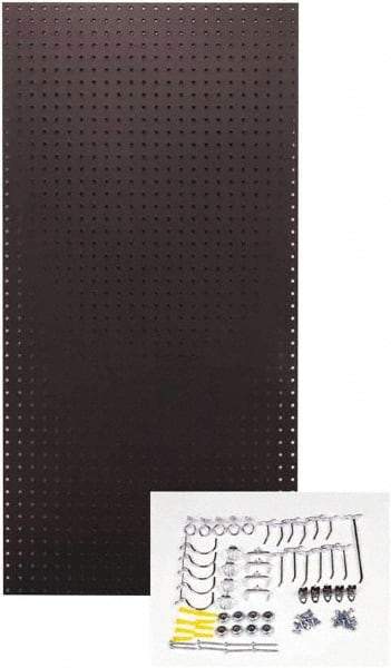 Triton - 24" Wide x 48" High Peg Board Kit - 1 Panel, 36 Hooks, Tempered Hardboard, Black - Benchmark Tooling