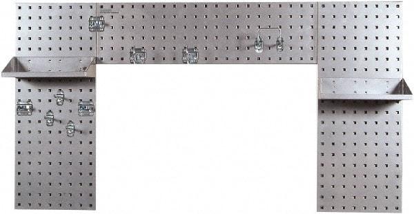 Triton - 30" Wide x 55" High Peg Board Strip - 3 Panels, 9 Hooks, Steel with Epoxy Coating, Silver - Benchmark Tooling