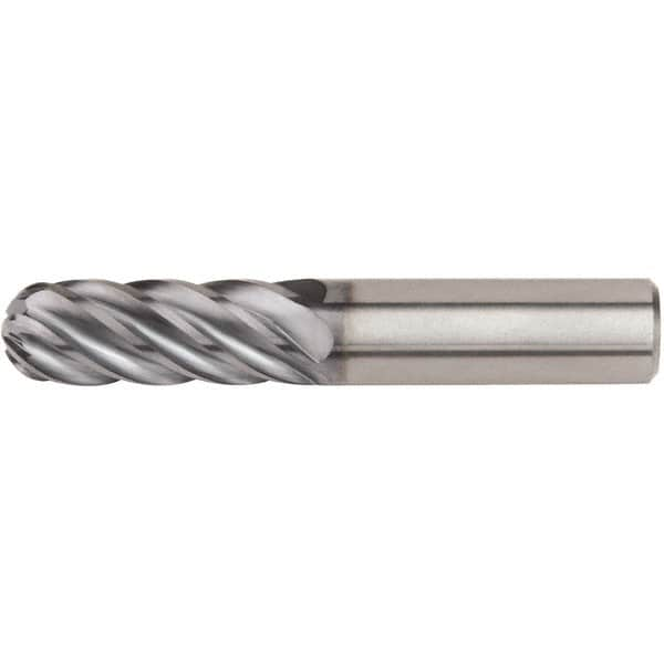 Kennametal - 1/2" Diam, 1" LOC, 6 Flute Solid Carbide Ball End Mill - AlTiN Finish, Single End, 3" OAL, 1/2" Shank Diam - Benchmark Tooling