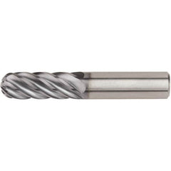 Kennametal - 1/2" Diam, 1" LOC, 6 Flute Solid Carbide Ball End Mill - AlTiN Finish, Single End, 3" OAL, 1/2" Shank Diam - Benchmark Tooling