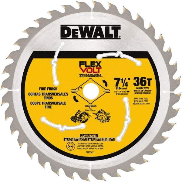 DeWALT - 7-1/4" Diam, 15.88mm Arbor Hole Diam, 36 Tooth Wet & Dry Cut Saw Blade - Steel, Smooth Action, Standard Round Arbor - Benchmark Tooling