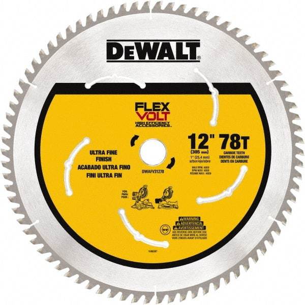 DeWALT - 12" Diam, 1" Arbor Hole Diam, 78 Tooth Wet & Dry Cut Saw Blade - Steel, Smooth Action, Standard Round Arbor - Benchmark Tooling