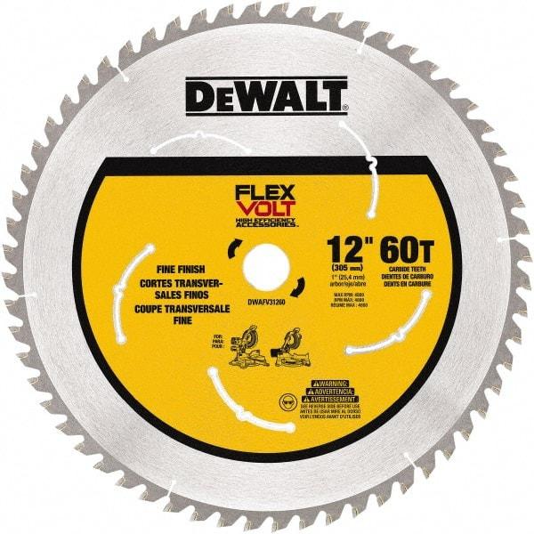 DeWALT - 12" Diam, 1" Arbor Hole Diam, 60 Tooth Wet & Dry Cut Saw Blade - Steel, Smooth Action, Standard Round Arbor - Benchmark Tooling