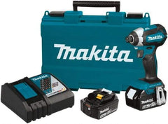 Makita - 18 Volt, 1/4" Drive, 125 Ft/Lb Torque, Cordless Impact Driver - Pistol Grip Handle, 3400 RPM, 2 Lithium-Ion Batteries Included - Benchmark Tooling