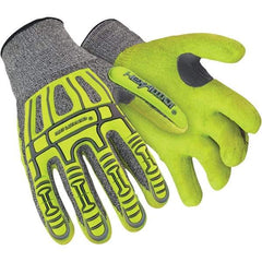 HexArmor - Size 2XS (5), ANSI Cut Lvl A4, Puncture Lvl 4, Abrasion Lvl 4, Nitrile Coated Cut Resistant Gloves - Palm & Fingers Coated, Knit Wrist, Yellow/Black, Paired - Benchmark Tooling