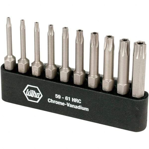 Wiha - 10 Piece, 1/4" Drive Screwdriver Torx Insert Bit Set - Tamperproof 7 to 40 Torx - Benchmark Tooling