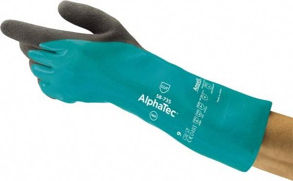Ansell - Size S (7), 14" Long, 39 mil Thick, Supported, Nitrile Chemical Resistant Gloves - Textured Finish, HPPE Lined, Gauntlet Cuff, ANSI Abrasion Level 6, ANSI Cut Level A3, ANSI Puncture Level 3, Green - Benchmark Tooling