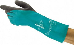 Ansell - Size S (7), 14" Long, 39 mil Thick, Supported, Nitrile Chemical Resistant Gloves - Textured Finish, HPPE Lined, Gauntlet Cuff, ANSI Abrasion Level 6, ANSI Cut Level A3, ANSI Puncture Level 3, Green - Benchmark Tooling
