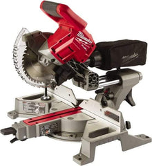 Milwaukee Tool - 5 Amp, 18 Volt, 5,000 RPM, 48° Left & Right Double Bevel Sliding Miter Saw - 5/8" Arbor, 7-1/4" Blade Diam, Includes Blade Wrench & Blade - Benchmark Tooling