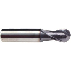 Emuge - 3/4" Diam, 1" LOC, 2 Flute Solid Carbide Ball End Mill - TiAlN Finish, Single End, 3-3/4" OAL, 3/4" Shank Diam, Ball Flute - Benchmark Tooling