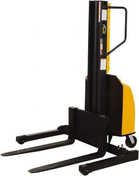 Vestil - 1,500 Lb Capacity, 98" Lift Height, Battery Powered Stacker - 2" Lowered Height, 36" Fork Length, 45" Overall Width - Benchmark Tooling
