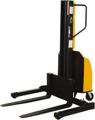 Vestil - 1,500 Lb Capacity, 98" Lift Height, Battery Powered Stacker - 2" Lowered Height, 36" Fork Length, 45" Overall Width - Benchmark Tooling
