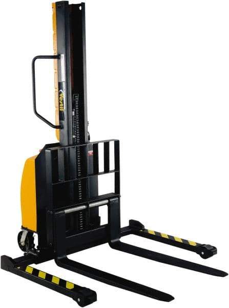 Vestil - 1,000 Lb Capacity, 63" Lift Height, Battery Powered Stacker - 2" Lowered Height, 30" Fork Length, 29" Overall Width - Benchmark Tooling