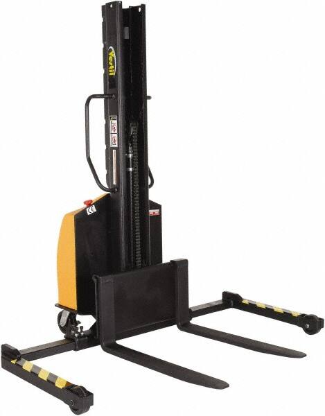 Vestil - 1,500 Lb Capacity, 63" Lift Height, Battery Powered Stacker - 2" Lowered Height, 36" Fork Length, 29-1/2" Overall Width - Benchmark Tooling