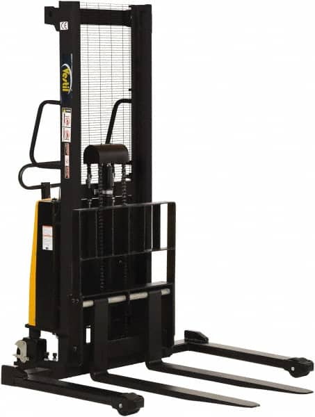 Vestil - 2,000 Lb Capacity, 63" Lift Height, Battery Powered Stacker - 2-1/8" Lowered Height, 42" Fork Length, 58" Overall Width - Benchmark Tooling