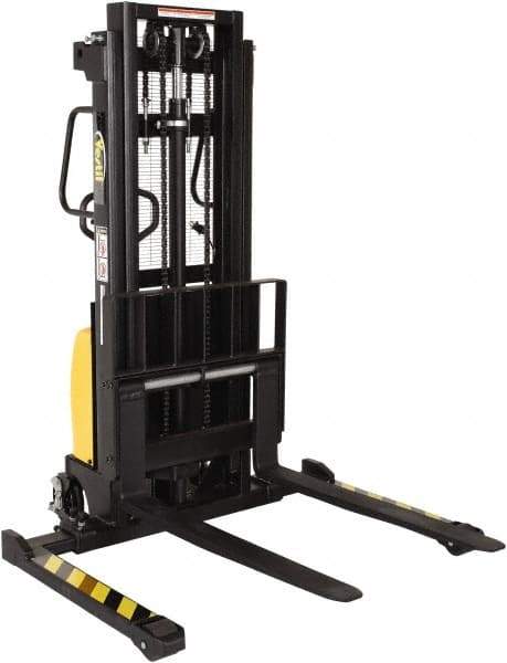 Vestil - 2,000 Lb Capacity, 98" Lift Height, Battery Powered Stacker - 2-1/8" Lowered Height, 42" Fork Length, 26-3/4" Overall Width - Benchmark Tooling