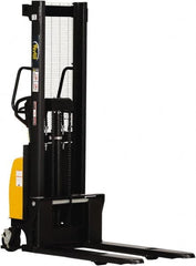 Vestil - 2,000 Lb Capacity, 63" Lift Height, Battery Powered Stacker - 3-3/8" Lowered Height, 42" Fork Length, 26-3/4" Overall Width - Benchmark Tooling