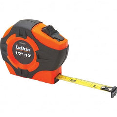 Lufkin - 12' x 1/2" Yellow Steel Blade Tape Measure - 1/16" Graduation, High-Visibility Orange ABS Rubber Grip Case - Benchmark Tooling