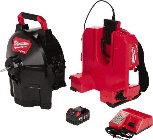 Milwaukee Tool - 18V Battery Battery Drain Cleaning Machine - For 1-1/4" to 4" Pipe, 75' Cable - Benchmark Tooling