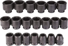 Proto - 20 Piece 3/4" Drive Black Finish Impact Socket Set - 6 Points, 5/8" to 2" Range, Inch Measurement Standard - Benchmark Tooling