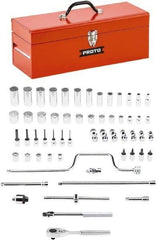 Proto - 58 Piece 3/8" Drive Chrome Finish Deep Well Socket Set - 8, 12 Points, 1/4" to 1" Range, Inch Measurement Standard - Benchmark Tooling