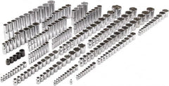 Proto - 205 Piece 1/4", 3/8" & 1/2" Drive Chrome Finish Deep Well Impact Socket Set - 6, 8, 12 Points, 5/32" to 1-1/4" (4mm to 32mm) Range, Inch/Metric Measurement Standard - Benchmark Tooling