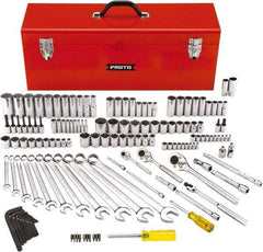 Proto - 148 Piece 1/4, 3/8 & 1/2" Drive Standard Deep Socket Set - 6 & 12 Points, 5/32 to 1-1/8", Inch Measurement Standard - Benchmark Tooling