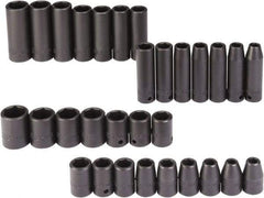 Proto - 30 Piece 1/2" Drive Black Finish Deep Well Impact Socket Set - 6 Points, 8mm to 24mm Range, Metric Measurement Standard - Benchmark Tooling