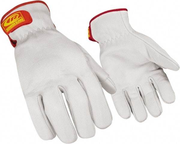 Ringers Gloves - Size L (10), ANSI Cut Lvl 3, Goatskin Leather Cut Resistant Gloves - Hook & Loop Cuff, White, Paired - Benchmark Tooling