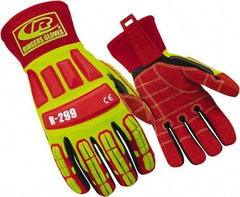 Ringers Gloves - Size S (8), ANSI Cut Lvl 4, Cut & Puncture Resistant Gloves - Open Cuff, Hi-Vis Yellow/Red/Black, Paired - Benchmark Tooling