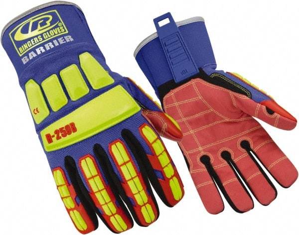 Ringers Gloves - Size 3XL (13), ANSI Cut Lvl 6, Cut & Puncture Resistant Gloves - Open Cuff, Hi-Vis Yellow/Red/Black/Blue, Paired - Benchmark Tooling