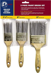 Premier Paint Roller - 1-1/2, 2 & 3" Flat Polyester General Purpose Paint Brush Set - 2-1/4 & 2-1/2 & 3" Bristle Length, 6 & 6-1/2" Wood Beavertail Handle - Benchmark Tooling