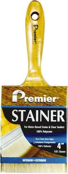 Premier Paint Roller - 4" Flat Polyester Stainer Brush - 3" Bristle Length, 6-1/2" Wood Beavertail Handle - Benchmark Tooling