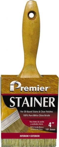 Premier Paint Roller - 4" Flat White China Bristle Stainer Brush - 2-3/4" Bristle Length, 5-1/4" Wood Beavertail Handle - Benchmark Tooling