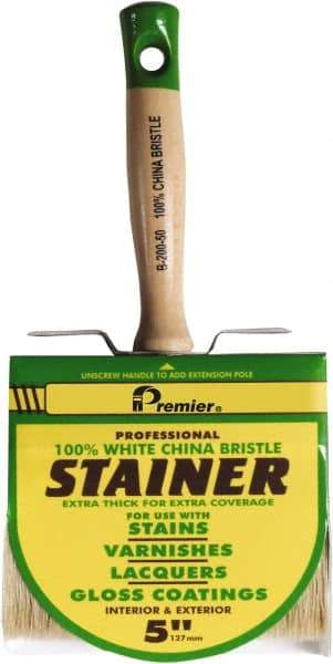 Premier Paint Roller - 5" Flat White China Bristle Stainer Brush - 3" Bristle Length, 5-1/4" Wood Threaded Wood Handle - Benchmark Tooling