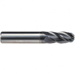 Emuge - 3/8" Diam, 13/16" LOC, 4 Flute Solid Carbide Ball End Mill - CrN Finish, Single End, 2-1/2" OAL, 5/16" Shank Diam, Ball Flute - Benchmark Tooling