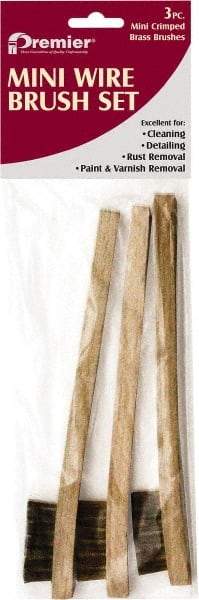 Premier Paint Roller - 3 Piece Brass Surface Preparation Wire Brush - 1/2" Bristle Length, 1/2" Wide, 8" OAL, Wood Block, Straight Wood Handle - Benchmark Tooling