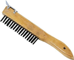 Premier Paint Roller - Steel Surface Preparation Wire Brush - 1" Bristle Length, 1" Wide, 10" OAL, Wood Block, Tapered Wood Handle - Benchmark Tooling