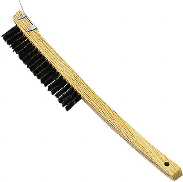 Premier Paint Roller - Steel Surface Preparation Wire Brush - 1" Bristle Length, 1" Wide, 14" OAL, Wood Block, Long Wood Handle - Benchmark Tooling