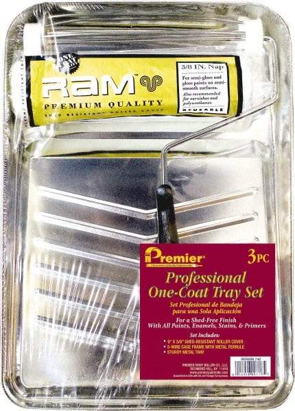 Premier Paint Roller - 14" Long, 3/8" Nap, Wall Paint Roller Set - 9" Wide, Steel Frame, Includes Paint Tray, Roller Cover & Frame - Benchmark Tooling