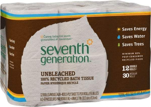 Seventh Generation - 1,600' Roll Length x 3.7" Sheet Width, Standard Roll Toilet Tissue - 400 Sheets per Roll, 2 Ply, Natural, Recycled Fiber - Benchmark Tooling