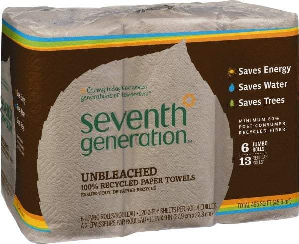 Seventh Generation - Perforated Roll of 2 Ply Brown Paper Towels - 11" Wide, No Added Dyes or Fragrances, Unbleached, 100% Recycled - Benchmark Tooling