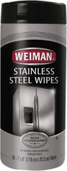 Weiman - Pre-Moistened Stainless Steel Cleaner Wipes - Canister, 8" x 7" Sheet Size, White - Benchmark Tooling