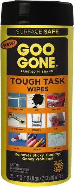 Goo Gone - Pre-Moistened General Purpose Wipes - Canister, 7" x 8" Sheet Size, White - Benchmark Tooling